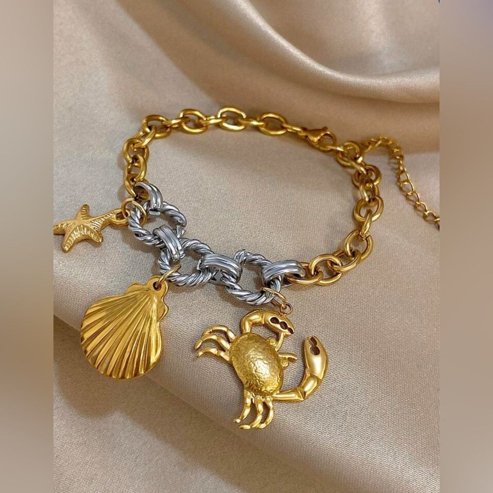 Anthropologie Two-Tone Gold & Silver Sea Charm Bracelet